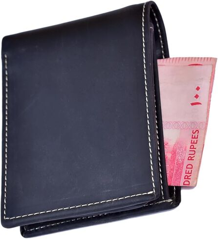 Mens Wallet,Top Grain Leather Wallet for Men,Genuine Leather Wallet, Bifold,Slim Wallet with 12 Card Slots, 1 ID Window, 2 Money Area, 2 Hidden Pocket.(Leather, Black) in Saudi Arabia