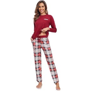 Women's Long Pajamas Womens Pajama Set for Autumn Winter Cotton Sleepwear Two-Piece Soft Nightwear