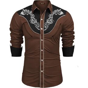 COOFANDY Men's Cowboy Shirtss Embroidered Rose Design Shirts Western Long Sleeve Button Down Shirts