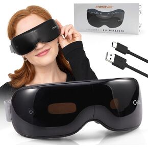CopperVibe Eye Massager with Heat, Bluetooth, Transparent Visor & Adjustable Strap – Relieves Eye Strain, Migraines, Puffiness, Dark Circles & Headaches – Self-Care Gift for Men, Women, & Travelers