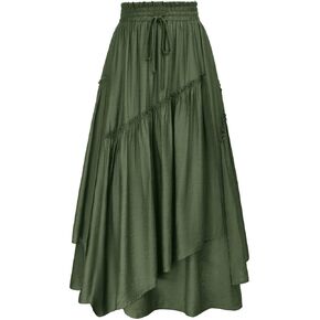 Scarlet Darkness Women Renaissance Layered Long Skirt Elastic High Waist Tiered Skirt with Pockets