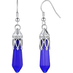 Bestyle Vintage Crown Crystal Necklace Earrings for Women, Clear Synthetic Hexagonal Crystal Birthstone Necklaces Earrings for 12 Months,with Stainless Steel/18K Gold Plated Bead Chain