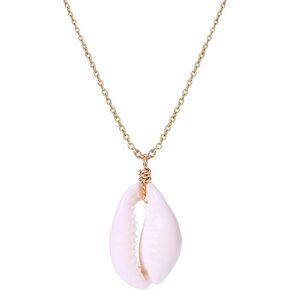 Natural Seashell Shell Scallop Pendant Choker Necklace Adjustable 18K Gold Plated Cable Chain Handmade Jewelry for Women Girls