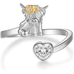 Highland Cow Ring 925 Sterling Silver Adjustable Cow Ring Highland Cow Jewelry Gifts for Women
