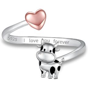 المرتفعات البقرة الدائري المرتفعات البقرة الهدايا للنساء المرتفعات البقرة ديكور الفضة والمجوهرات المرتفعات البقرة الاشياء قابل للتعديل حلقات مفتوحة القلب جوهرة خواتم لطيف الحيوان مجوهرات عيد الميلاد هدية عيد ميلاد in Kuwait
