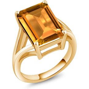Gem Stone King 14X10MM Emerald Cut Gemstone Birthstone Solitaire Engagement Ring For Women | 18K Yellow Gold Plated Silver | Wedding Anniversary Ring For Women | Available In Size 5, 6, 7, 8, 9