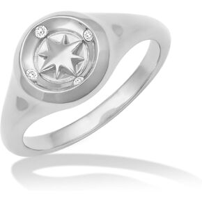 14K Gold or Platinum Plated Signet Talisman Ring for Women with Cubic Zirconia | Size 5 to 9
