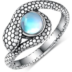 Moonstone Snake Ring S925 Sterling Silver Snake Ring for Women Snake Jewelry Gifts for Women Men Size 7/8/9