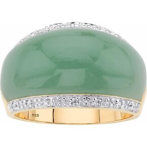 PalmBeach Yellow Gold-plated Sterling Silver Genuine Green Jade and Round Genuine Topaz Dome Ring Sizes 6-10