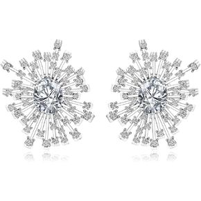 Sterling Silver Crystal Flower Stud Earrings for Women Cubic Zirconia Earrings Studs Hypoallergenic Vintage Rhinestone Statement Earrings for Wife Mom Her