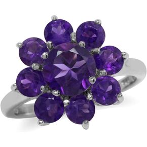 Silvershake Round Shape Gemstone White Gold Plated or Yellow Gold Plated 925 Sterling Silver Flower Cluster Ring Jewelry for Women