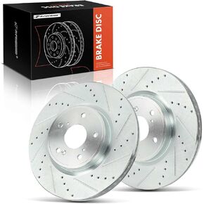 A-Premium 12.26 inch (311 mm) Front Drilled and Slotted Disc Brake Rotors Compatible with Select Honda and Acura Models - CR-V 2017-2023, Civic 2022-2023, Accord 2018-2023, HR-V, Integra, 2-PC Set