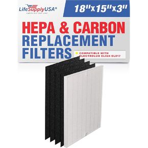 LifeSupplyUSA Filter Replacement Set (1 HEPA + 4 Carbon filters) Compatible with ELECTROLUX EL024 EL017 Carbon Air Cleaner EL500