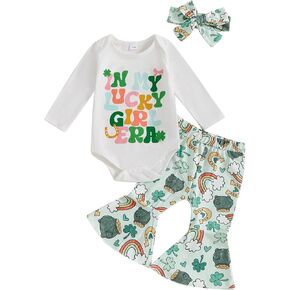YINGISFITM 4th Of July Baby Girl Outfits USA Onesie Rib Romper Flare Pants Sets Newborn Infant Girls Memorial Day Clothes
