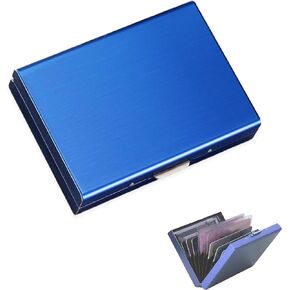 Blue RFID Credit Card Holder Protector | Social Security Card Protector & Business Card Holder for Men | Ridge Wallet for Women, Credit Card Holder (Metallic Blue, Portable)