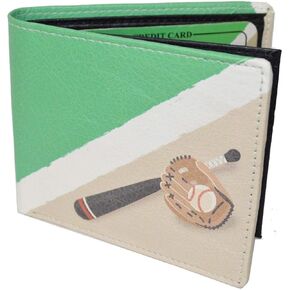 Leatherboss Printed Baseball Bat Gloves Ball Sports Bifold Credit Card Cash Holder Wallet with Gift box for men