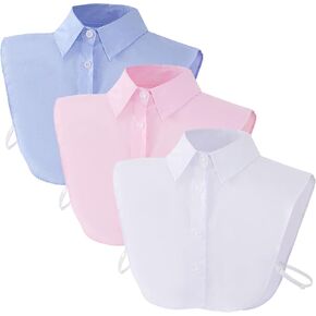 hoyuwak 3 Pcs Fake Collar Detachable Dickey Collar Faux False Collar Half False Shirt Collars Tops for Women Graduation Daily White, Pink, Blue