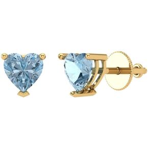 Clara Pucci 1.50 ct Heart Cut Solitaire Designer Genuine Natural Light Blue Aquamarine pair of Stud Earrings 14k Yellow Gold Screw Back in Kuwait