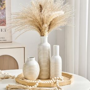 White Vases Home Decor, Set of 3 Boho Ceramic Vase for Coffee Tbale Decor Modern Decorative Vase Living Room Bedroom Office Bathroom Shelf and Table Centerpiece Decor