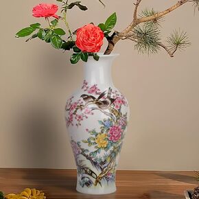 Fishtail Blue and White Porcelain Flower Vase,14.2 Inch Rustic Vintage Blue Ceramic Vase,Chinoiserie Vase Terracotta Pottery Vase for Home Decor,Bookshelf,Office,Bedroom,Rustic Farmhouse Vase for Gift