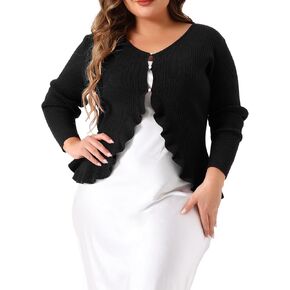 Agnes Orinda Plus Size Cardigans for Women Long Sleeve Knit Sweater Open Front Ruffled Button Cardigan Outerwear
