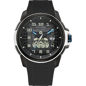 Citizen Men's Eco-Drive Star Wars Imperial Storm Trooper Black Ion Plated Stainless Steel Case Watch, Perforated Black Silicone Strap, Black Dial, 3 Hand (Model: AW1659-00W)