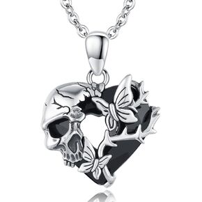Rose Skull Necklace Sterling Silver Skull Pendant Skull Skeleton Rose/Butterfly/Snake Necklace Vintage Gothic Punk Vintage Goth Skull Jewelry Gifts for Men Women Mother's Day Anniversary Birthday
