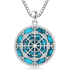 Eusense Viking Necklace for Men Women 925 Sterling Silver Pendant Thors Hammer/Norse Runes/Odin's Ravens/Wolf/Dragon/Snake/Yggdrasil/Freya/Helm of Awe/Valknut/Triskelion/Axe/Shield Viking Jewelry