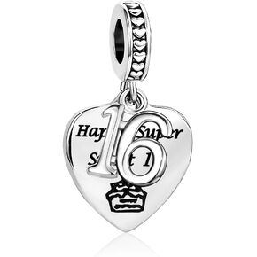 Women Girls Sister Daughter Granddaughter Birthday Number 12 16 18 21 Love Heart Dangle Charm for Bracelets Birthday Cake