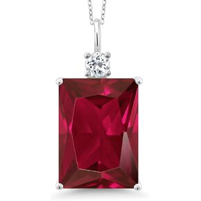 Gem Stone King 925 Sterling Silver Customized and Personalized 18X13MM Emerald Cut and 4MM Round Gemstone Birthstone Pendant Necklace For Women