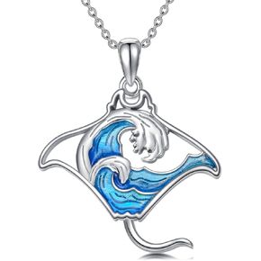Stingray Necklace 925 Sterling Silver Stingray Pendant Necklace Ocean Jewelry for Women Mother