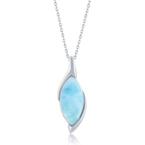 Beaux Bijoux Sterling Silver Blue Larimar Necklace for Women - Natural Larimar Jewelry - Blue Larimar Stones - 18 inch Marquise Shaped Pendant Necklace - Larimar Blue Necklaces for Women