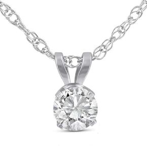 1/3ct Round Solitaire Pendant 14k White Gold Diamond Necklace