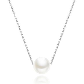 Rnivida 925 Sterling Silver Single Pearl Pendant Necklace, Simple Pearl Necklace