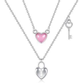 YAFEINI Key & Lock Necklace 925 Sterling Sliver Beautiful Heart Necklace Love And Luck Lock Jewelry For Women Lovers