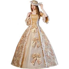 Women's Rococo Renaissance Medieval Costume Brocade Floral Victorian Dress Masquerade Ball Gown