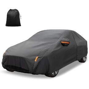 X AUTOHAUX Car Cover for Tesla Model 3 2017-2023 210T Polyester Outdoor Full Car Cover All Weather Waterproof with Driver Door Zipper License Plate Vent Black
