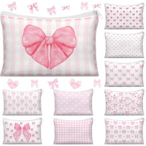 Reginary 10 Pack Coquette Pink Bow Comestic Bag for Woman Valentines Christmas Pink Aesthetic Makeup Bag Lovely Heart Preppy Pouch Zipper Coquette Birthday Paty Favor Supplie for Team Besties Family