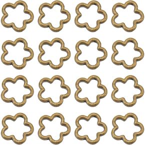 SUNNYCLUE 1 Box 100PCS 15mm Silver Flower Bead Frames Spacer Beads Metal Alloy Double Hole Hollow Petal Blossom Connector Link Frame Beads for Jewellery Making Beading Accessories DIY Earrings Craft