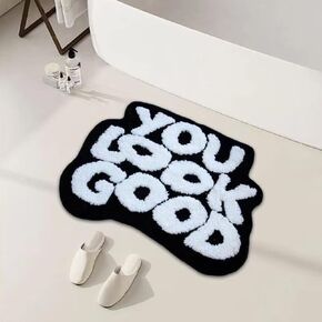 Bathroom Rug Mat 25"x21" Soft Absorbent Microfiber Bath Rugs,Non-Slip Rubber Backing Bath Carpet, Machine Washable Bath Mats for Bathroom Floor,Tub and Shower (Black,You Look Good)