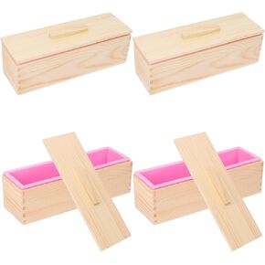 6 Packs Artisan Soap Loaf Wood Box for Soap Making, Blue 42 oz Premium Silicone Loaf Soap moldss with Wooden Box and Lid - Ideal for Large Size Homemade Soaps, Flexible and Heat Resistant