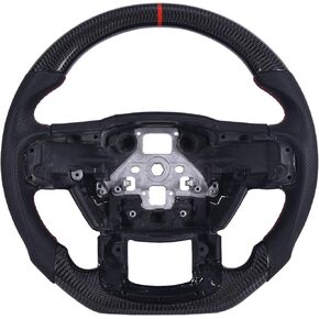 Carbon Fiber Steering Wheel for Ford F150 2015-2020, D-shaped Flat-bottom Perforated Leather Grip Hand-Stitched for F150 Models without Paddle Shifters
