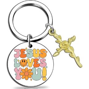OEHEDOU Jesus Keychain Christian Christmas Gifts For Women Girls Stocking Stuffers Jesus Loves You Gifts Religious Gifts For Women Christian Gifts For Girls Womens Christian Biblical Gifts For Women