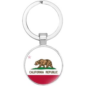 vmcoatdu California Key Chain Keyring Gift Men Women Keychain Stainless Steel and Inlaid Glass Materials