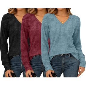 3 Pcs Women V Neck Sweater Fall Long Sleeve Shirts Lightweight Tunic Sweater Fall Sweaters for Women 2025