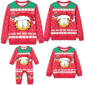 Garfield Christmas Family Matching Sweatshirts Holiday Soft Long Sleeve Crew Neck Pullover Tops Festival Party Sets