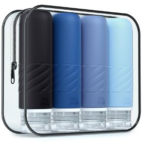 Gemice Travel Bottles for Toiletries, Tsa Approved 3oz Portable Travel Bottles, BPA Free Leak Proof Squeezable Travel Size Containers, Travel Accessories for Shampoo Conditioner Lotion (4 Pack)