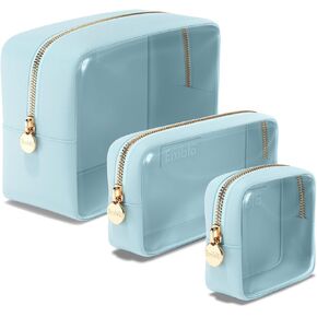Embla Clear Cosmetic Bags Set of 3, Large, Small and Mini Makeup Bags For Women Clear Pouch Cosmetics Bags Zipper Cute Pouches Make Up Travel Toiletry Essentials Preppy Purse Organizer Bags - Sand
