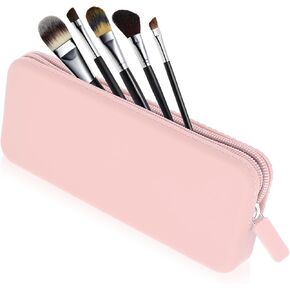 Sakolla Travel Makeup Brush Holder, Silicone Makeup Brush Bag with Zipper Closure, Makeup Brushes Organizer Case Washable Makeup Pouch Holder Case for Daily, Work, Essentials Black