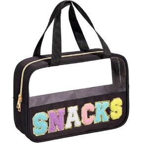 Dance Chenille Letter Bags Clear Makeup Bag, Dance Gift Cosmetic Bag for Travel Zipper Pouch with Handle Dance Accessories, Nylon & PVC Waterproof Toiletry Organizer Bag for Women Girls